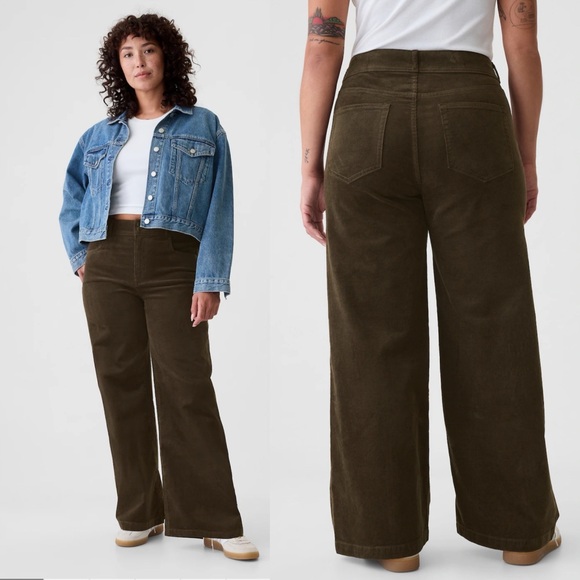 Gap High Rise Corduroy Stride Wide-Leg Pants in Basic Brown - Picture 3 of 15